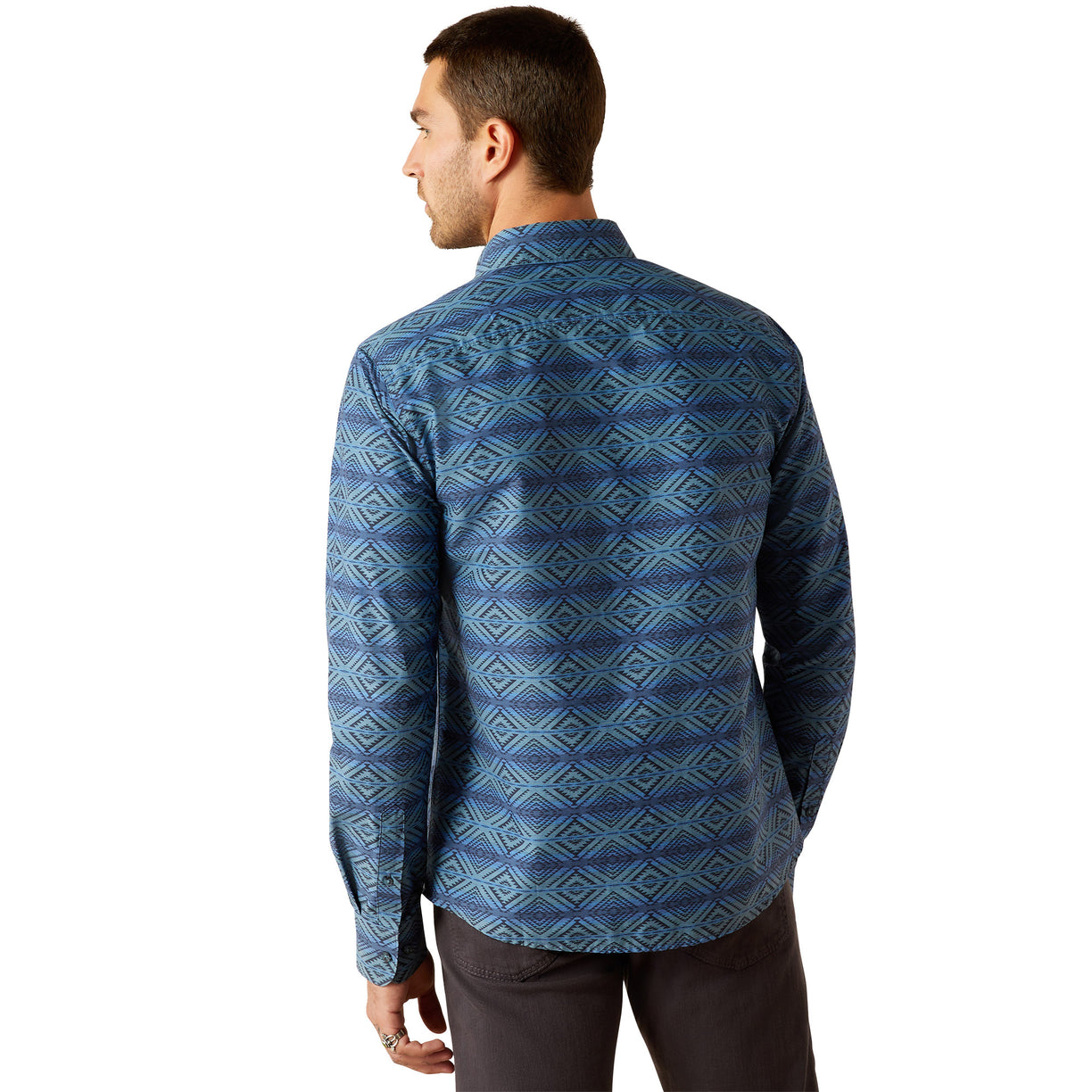 Ariat Men's McKay Modern Fit Long-Sleeved Shirt in blue pattern - Back