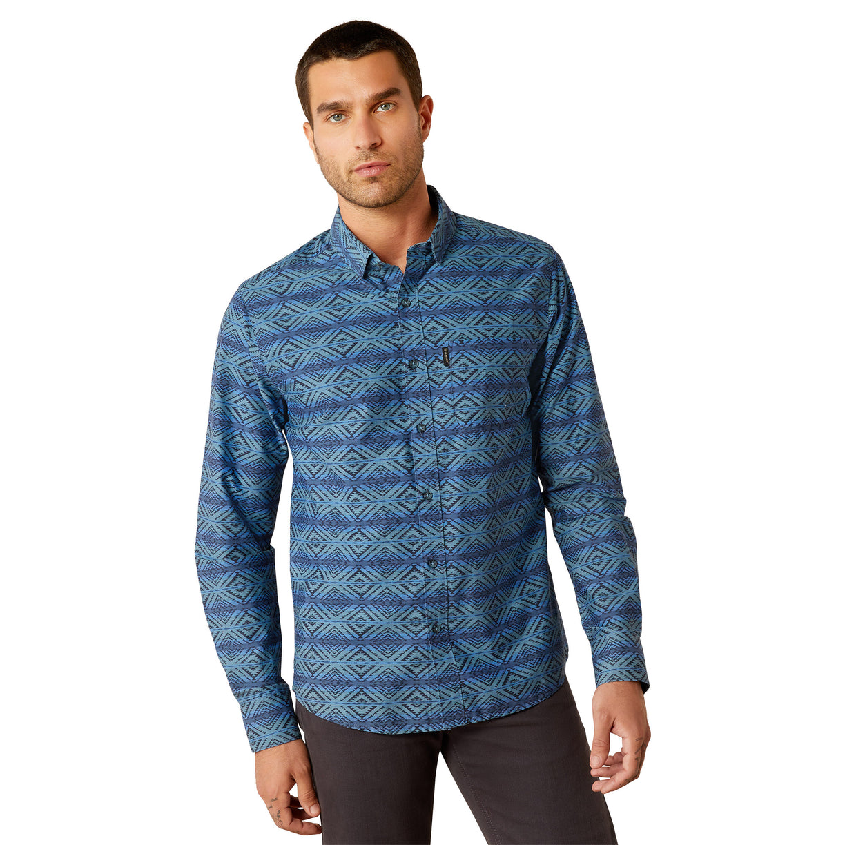 Ariat Men's McKay Modern Fit Long-Sleeved Shirt in blue pattern - Front