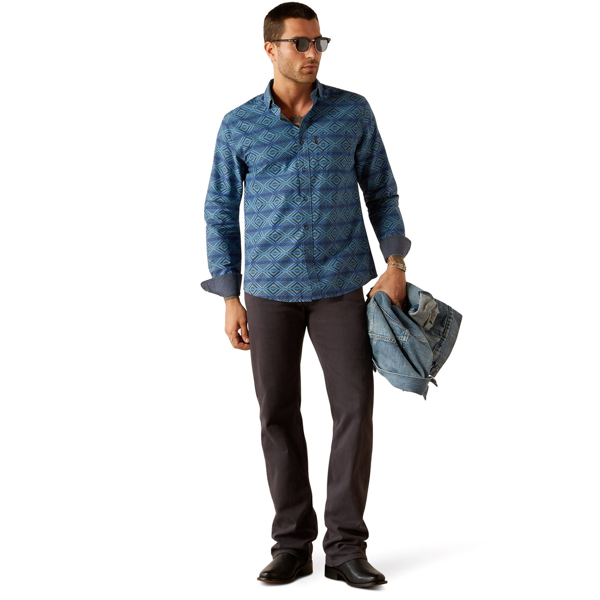 Ariat Men's McKay Modern Fit Long-Sleeved Shirt in blue pattern - Full