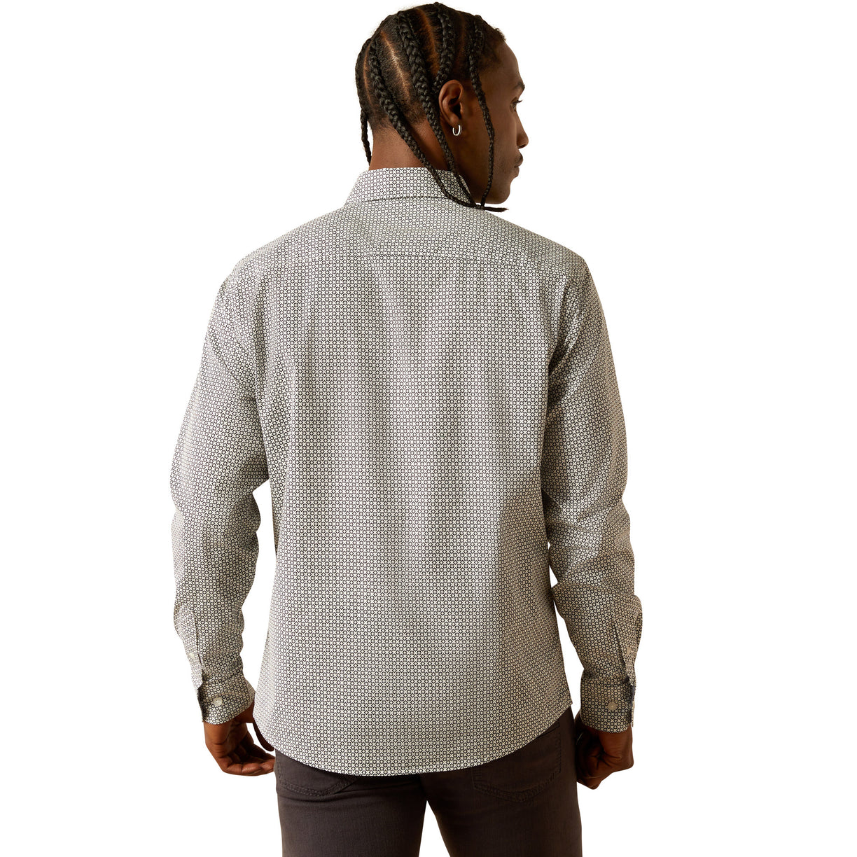 Ariat Men's Meyer Modern Fit Long-Sleeved Shirt in grey pattern - Back