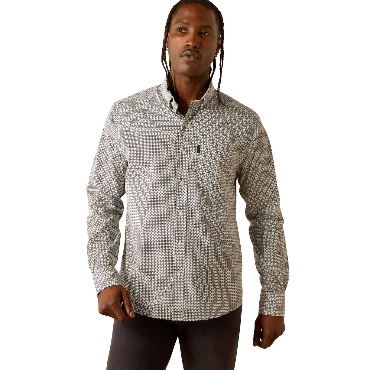 Ariat Men's Meyer Modern Fit Long-Sleeved Shirt in grey pattern - Front