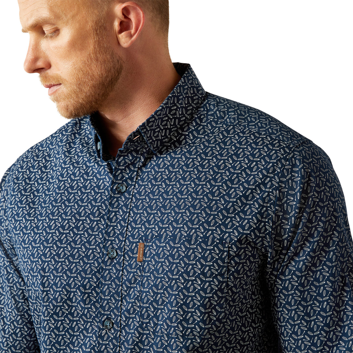 Ariat Men's Marin Modern Fit Long-Sleeves Shirt in dark blue pattern - Detail