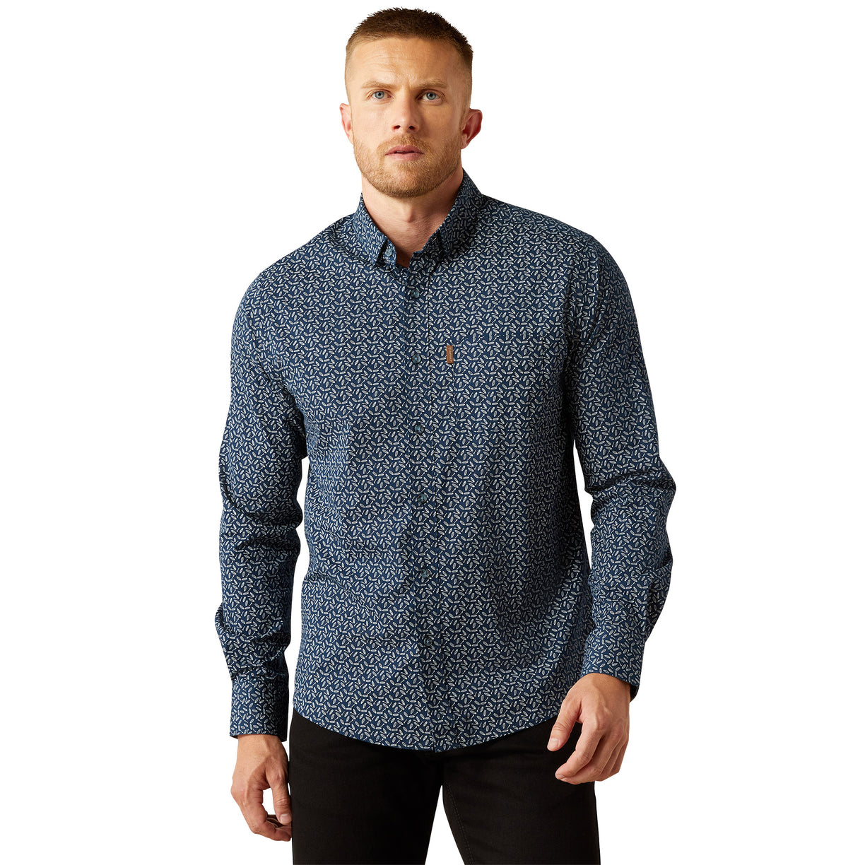 Ariat Men's Marin Modern Fit Long-Sleeves Shirt in dark blue pattern - Front
