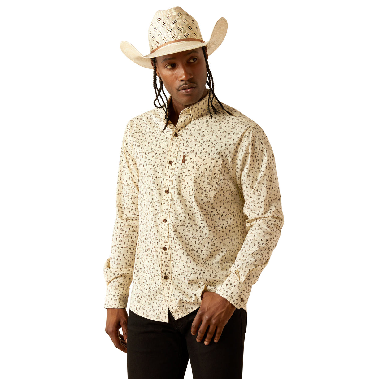 Ariat Men's Milton Modern Fit Long-Sleeved Shirt in beige pattern - Front