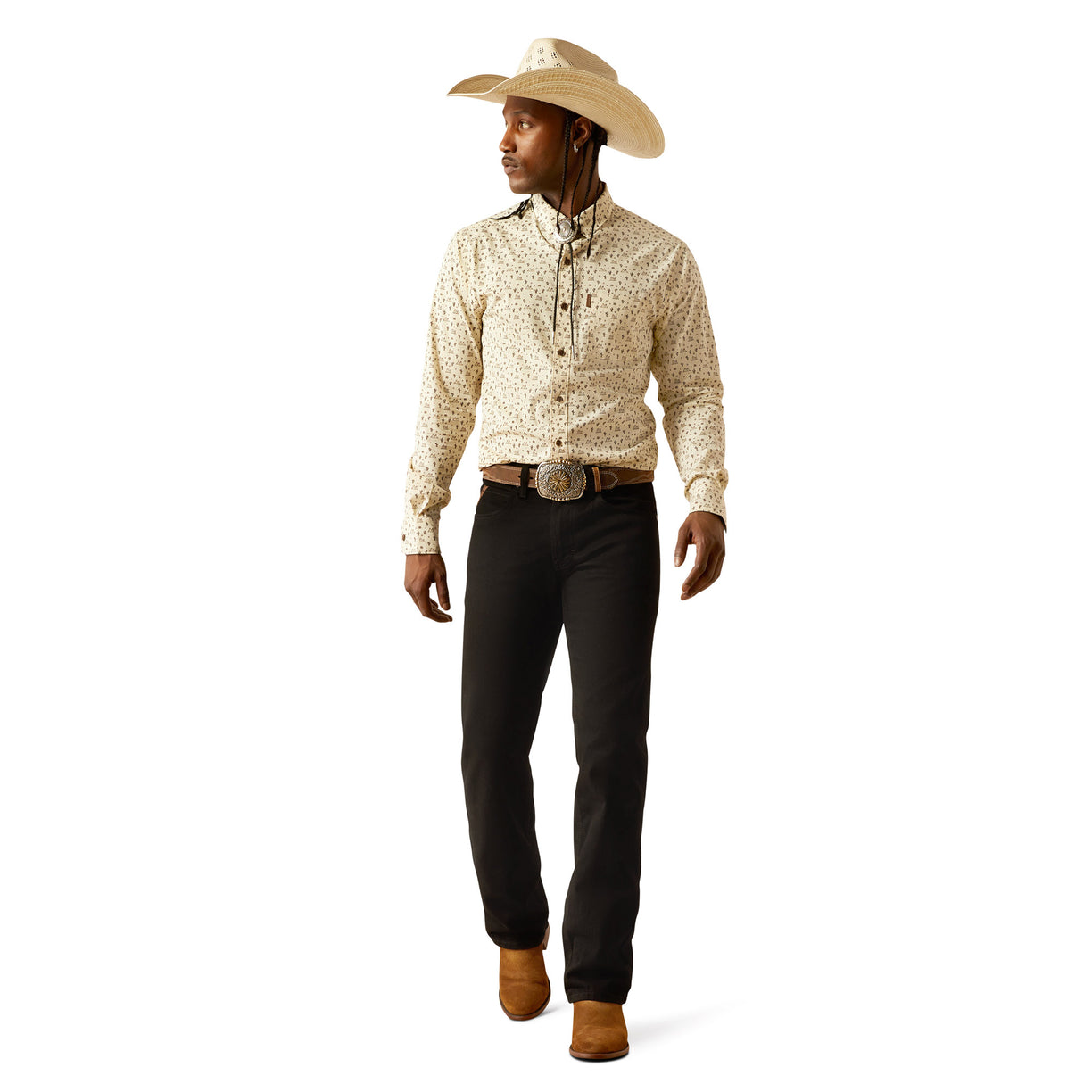 Ariat Men's Milton Modern Fit Long-Sleeved Shirt in beige pattern - Full
