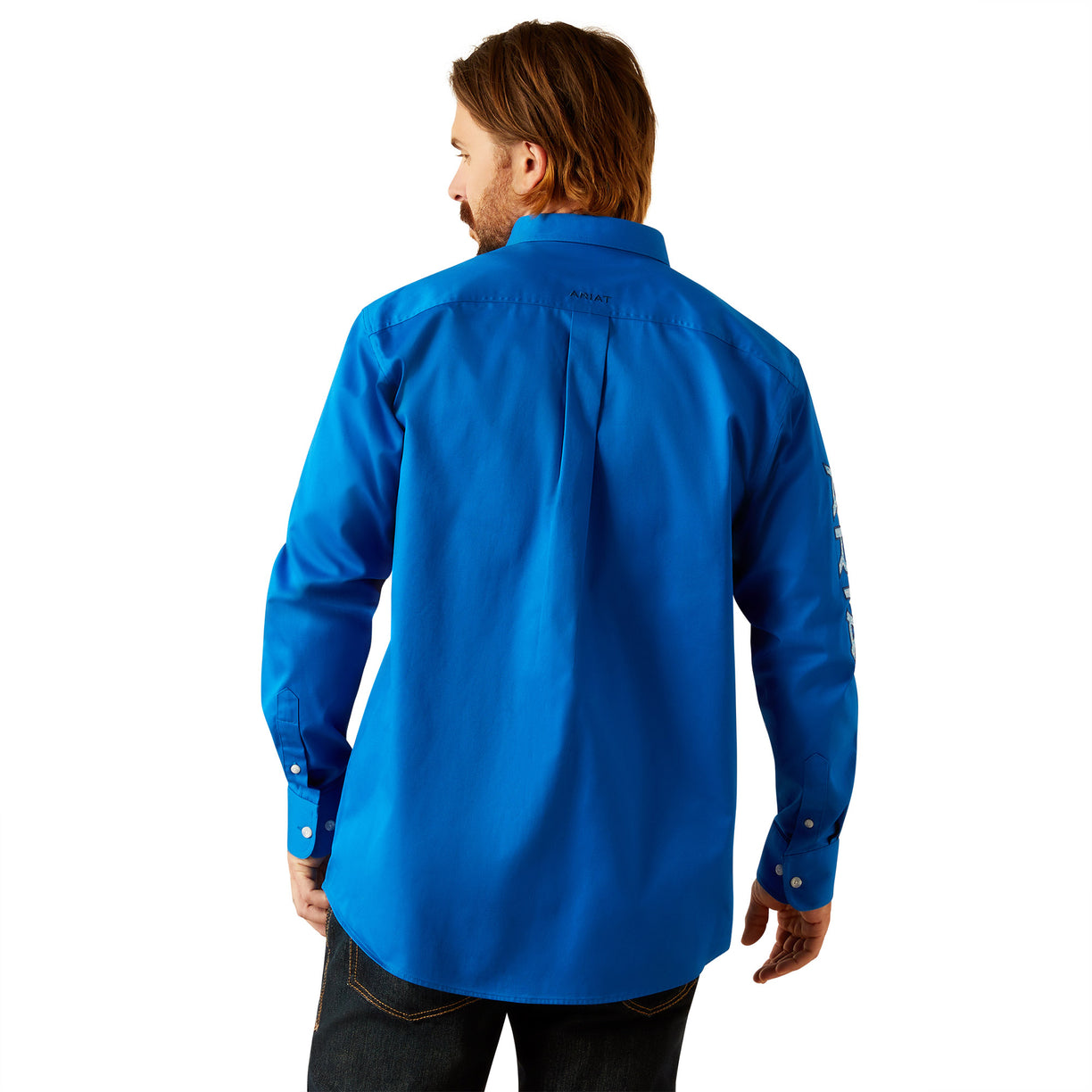 Ariat Men's Team Logo Twill Classic Fit Long-Sleeved Shirt in dark blue - Back