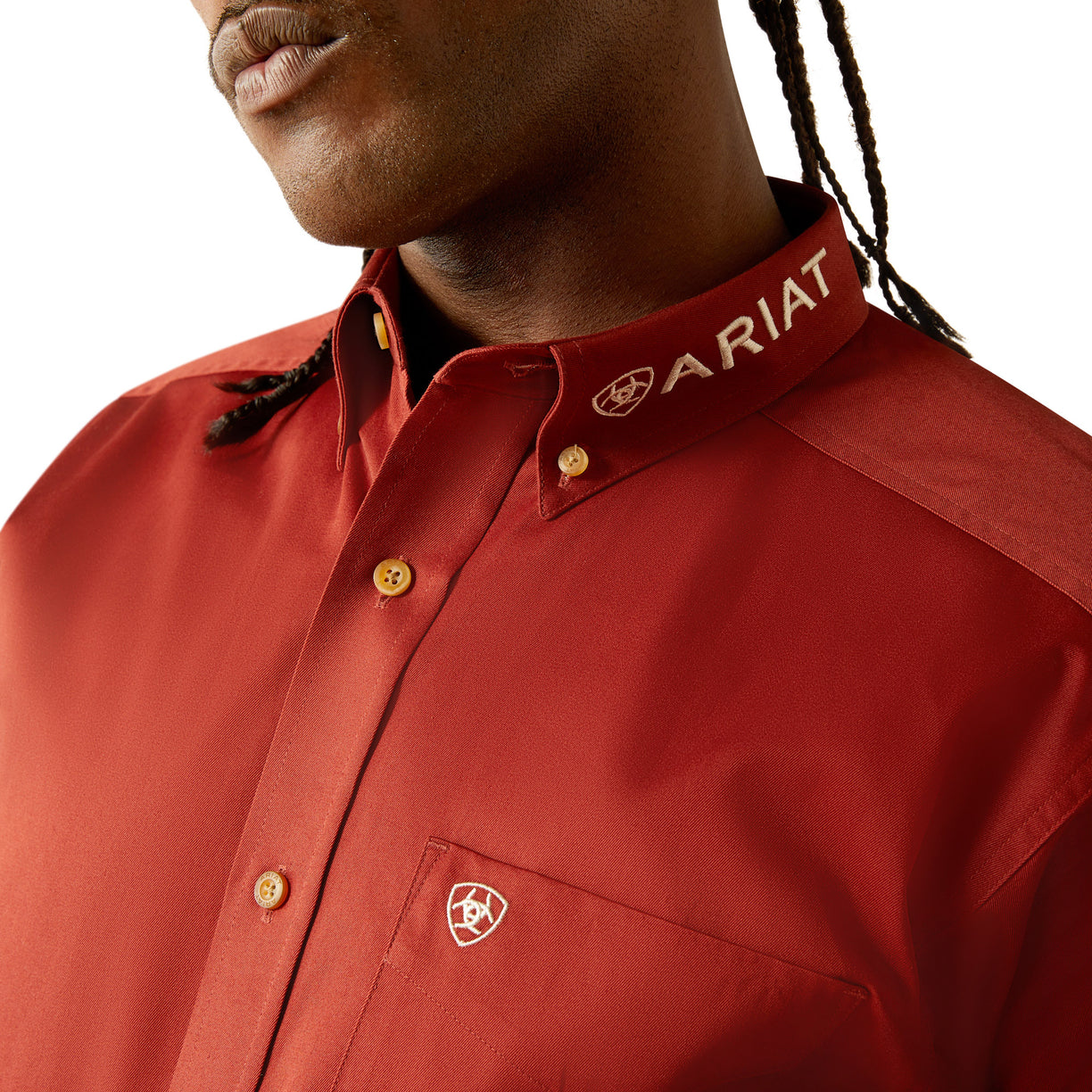 Ariat Team Logo Twill Classic Fit Long Sleeved Shirt in red - Detail