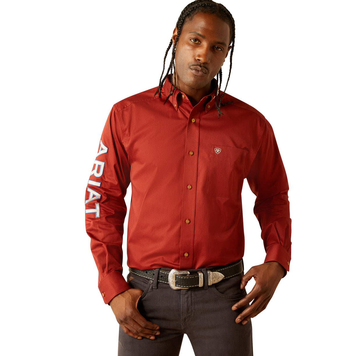 Ariat Team Logo Twill Classic Fit Long Sleeved Shirt in red - Front
