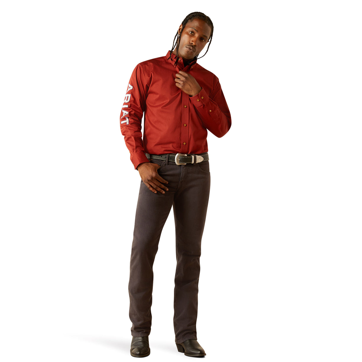 Ariat Team Logo Twill Classic Fit Long Sleeved Shirt in red - Full