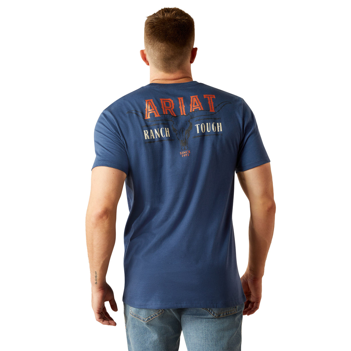 Ariat Men's Ranch Tough T-Shirt in Space Blue Colour Back