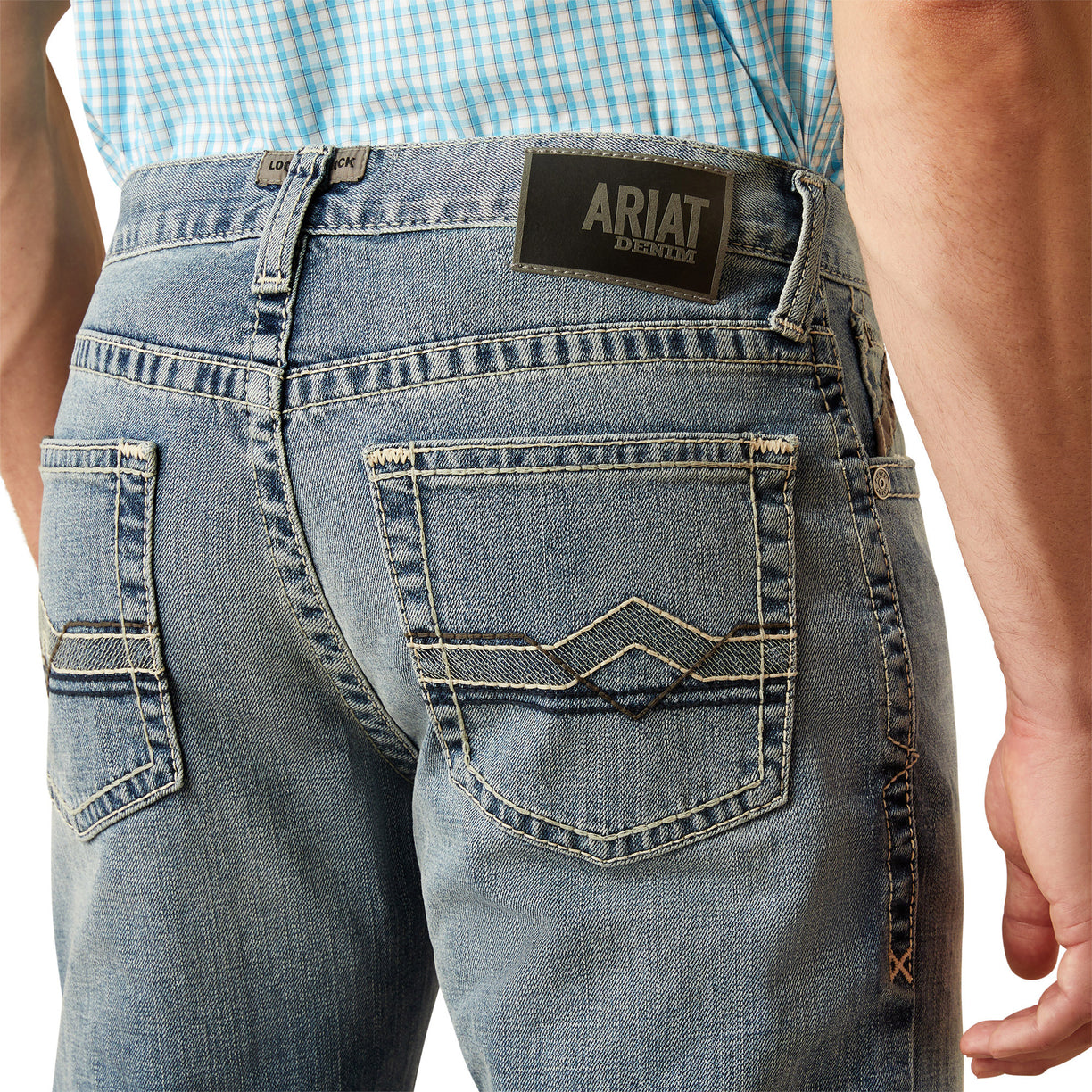 Ariat Men's M4 Relaxed Reece Straight Leg Jeans in blue denim - Detail