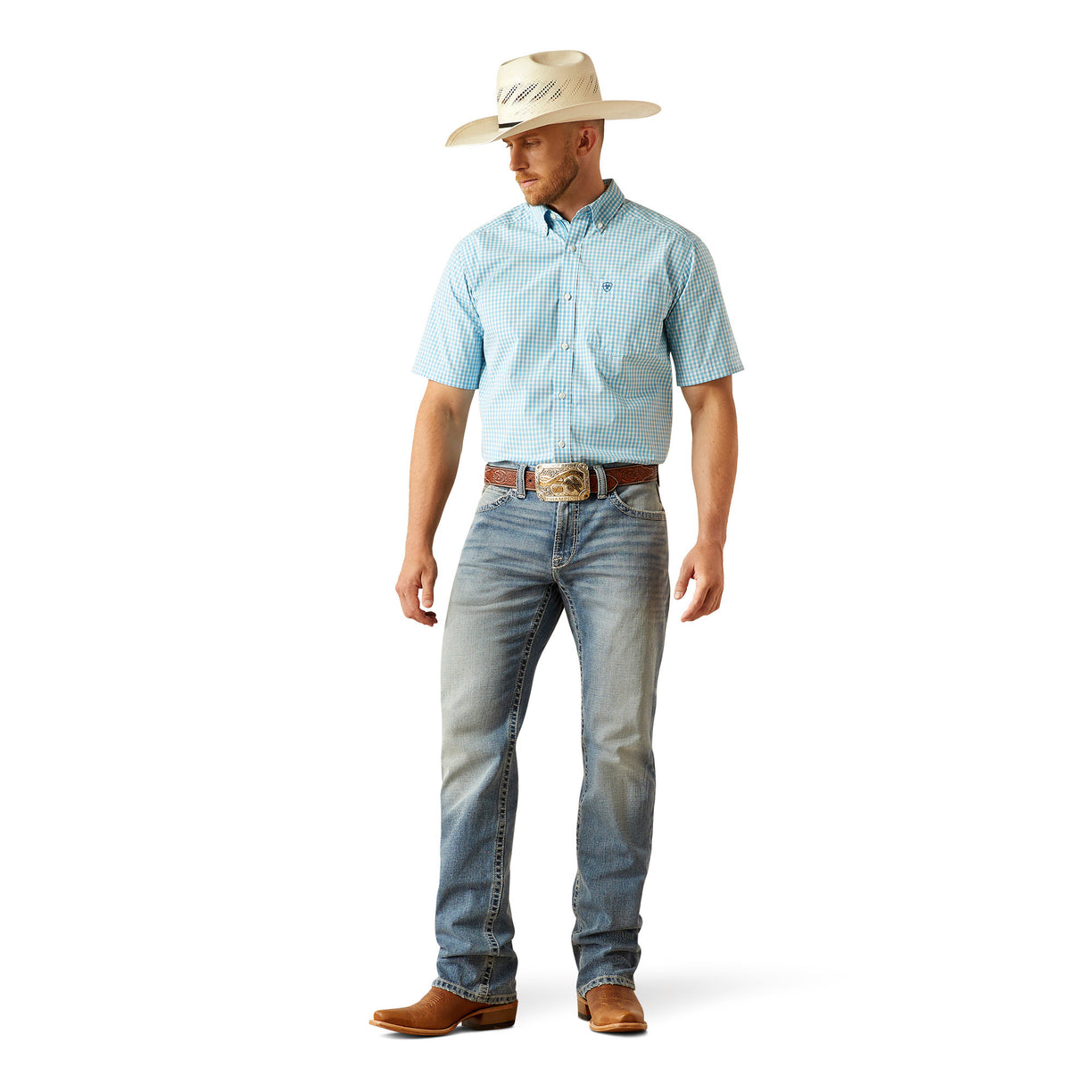 Ariat Men's M4 Relaxed Reece Straight Leg Jeans in blue denim - Full