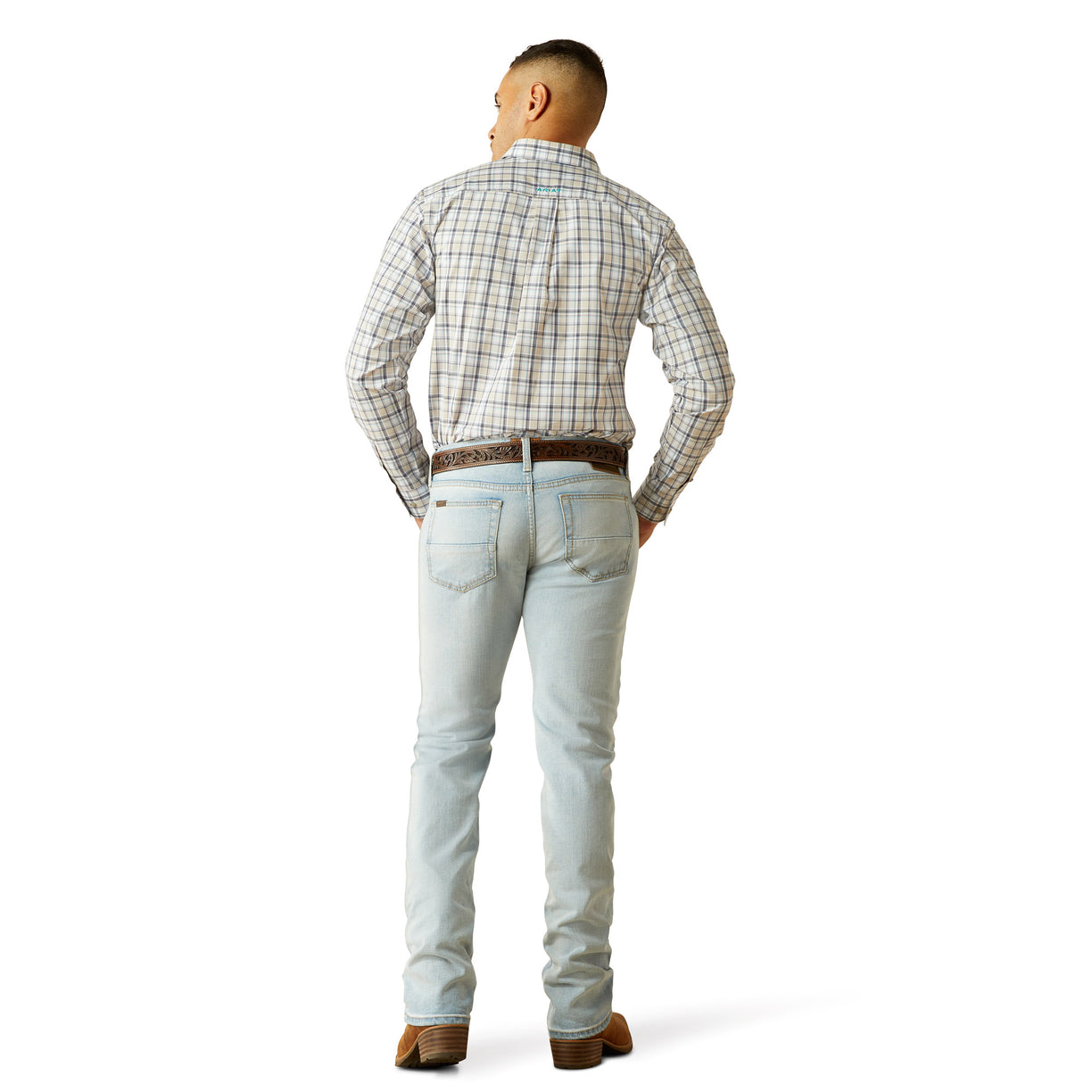 Ariat Men's M7 Modern Stretch Grizzly Slim Jeans in light blue denim - Back