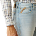 Ariat Men's M7 Modern Stretch Grizzly Slim Jeans in light blue denim - Detail