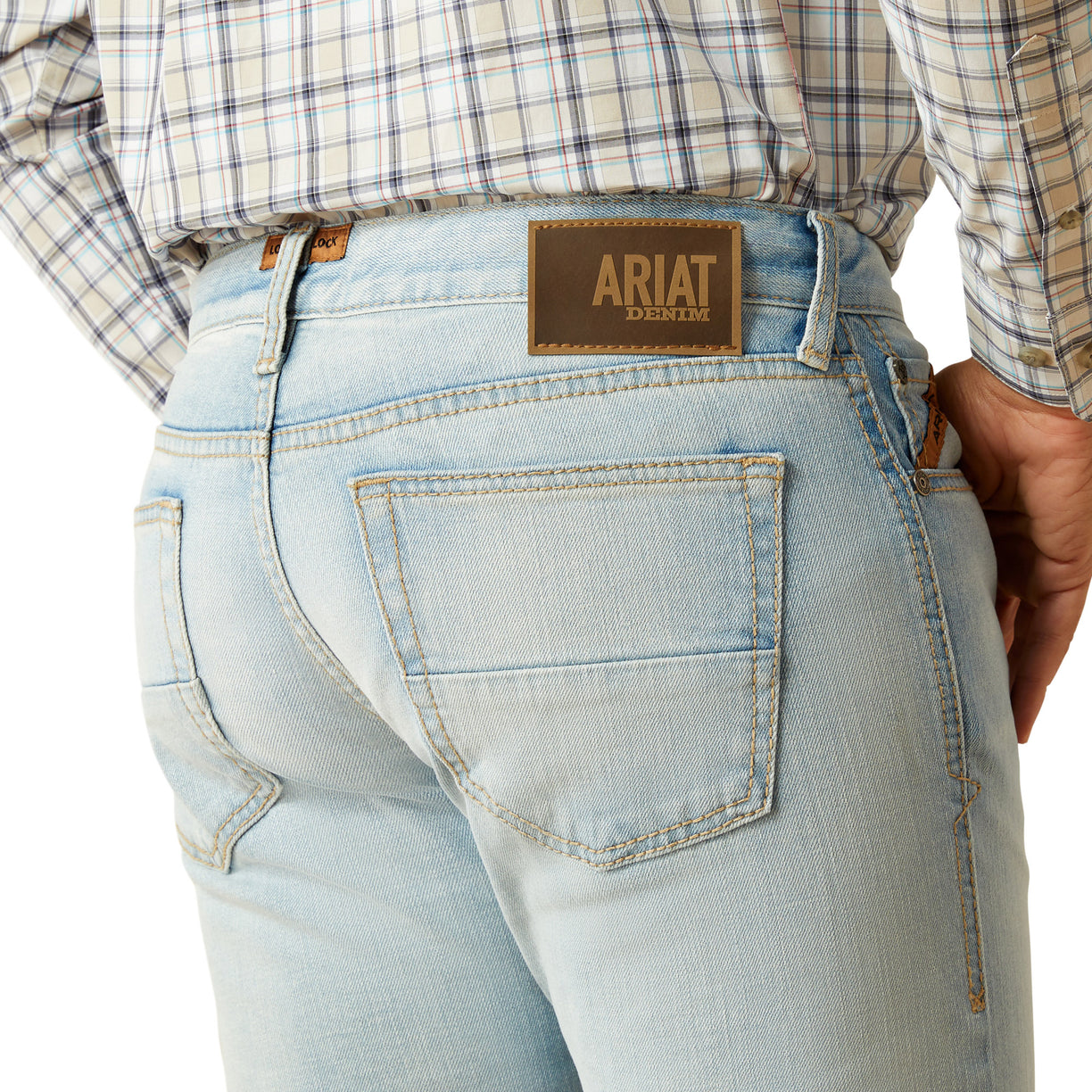 Ariat Men's M7 Modern Stretch Grizzly Slim Jeans in light blue denim - Detail