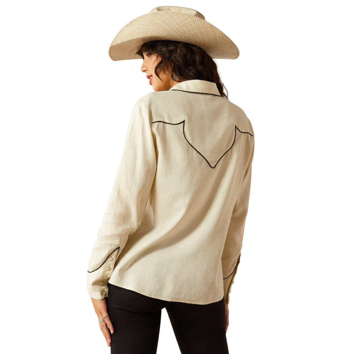 Ariat Women's Bluebell Shirt in beige with black piping - Back