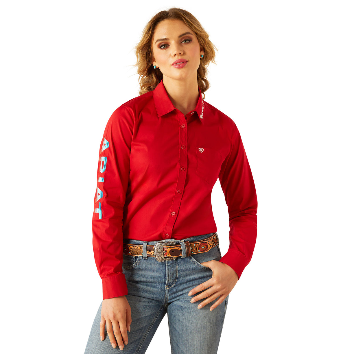 Ariat Wrinkle Resist Team Kirby Stretch Shirt - Red - front