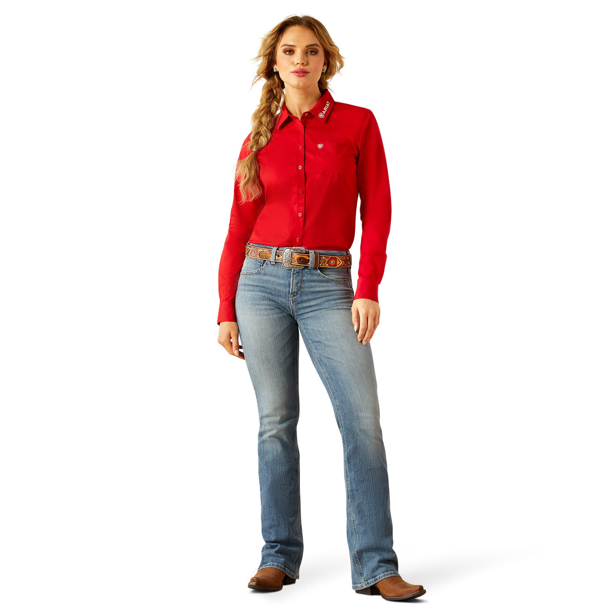 Ariat Wrinkle Resist Team Kirby Stretch Shirt - Red - front full
