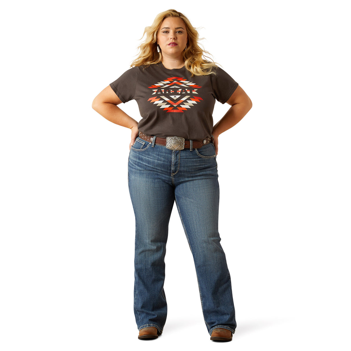 Ariat Women's Perfect Rise Byrdie Boot Cut Jeans in blue denim - Front