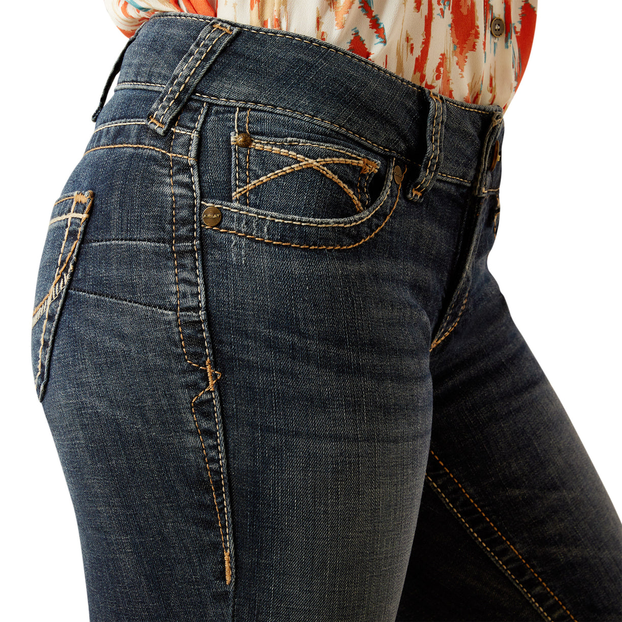 Ariat Women's Mid Rise Lilla Boot Cut Jeans in blue denim - Detail