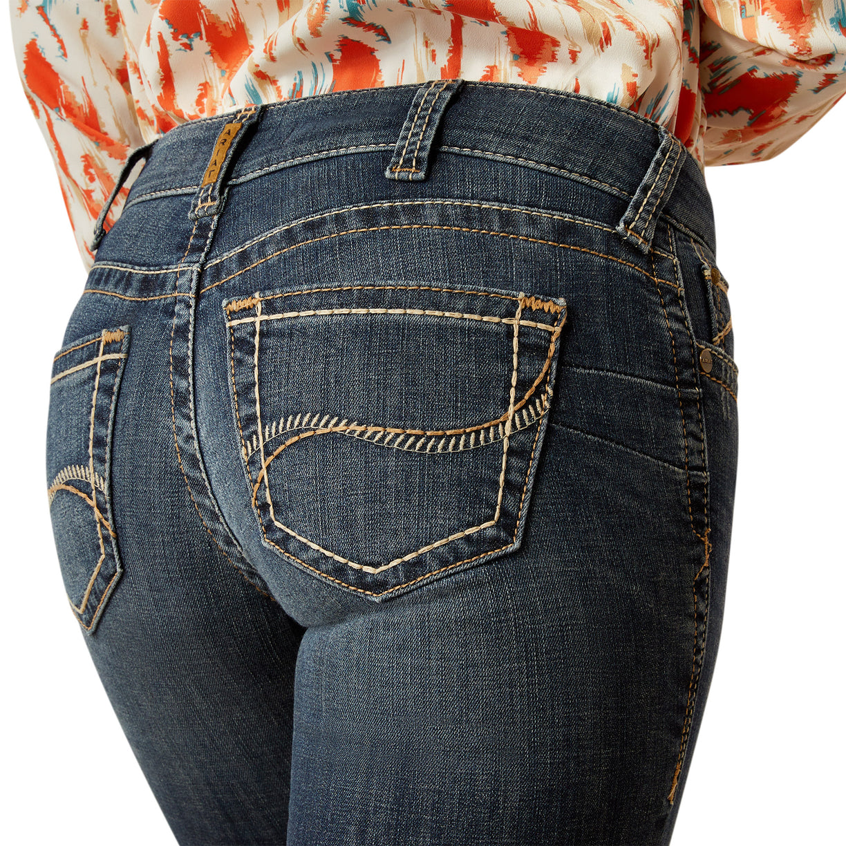 Ariat Women's Mid Rise Lilla Boot Cut Jeans in blue denim - Detail