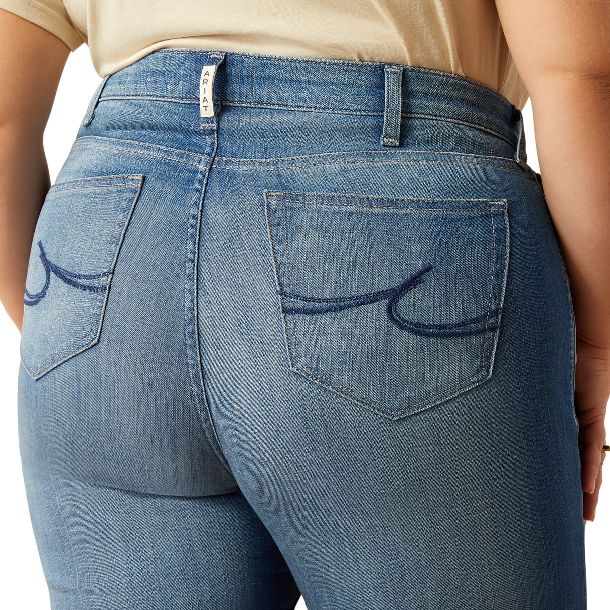 Ariat Women's High Rise Elaina Slim Trouser Jeans in blue denim - Detail