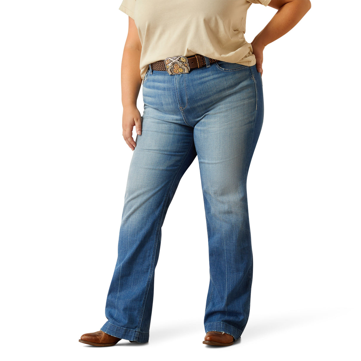 Ariat Women's High Rise Elaina Slim Trouser Jeans in blue denim - Front