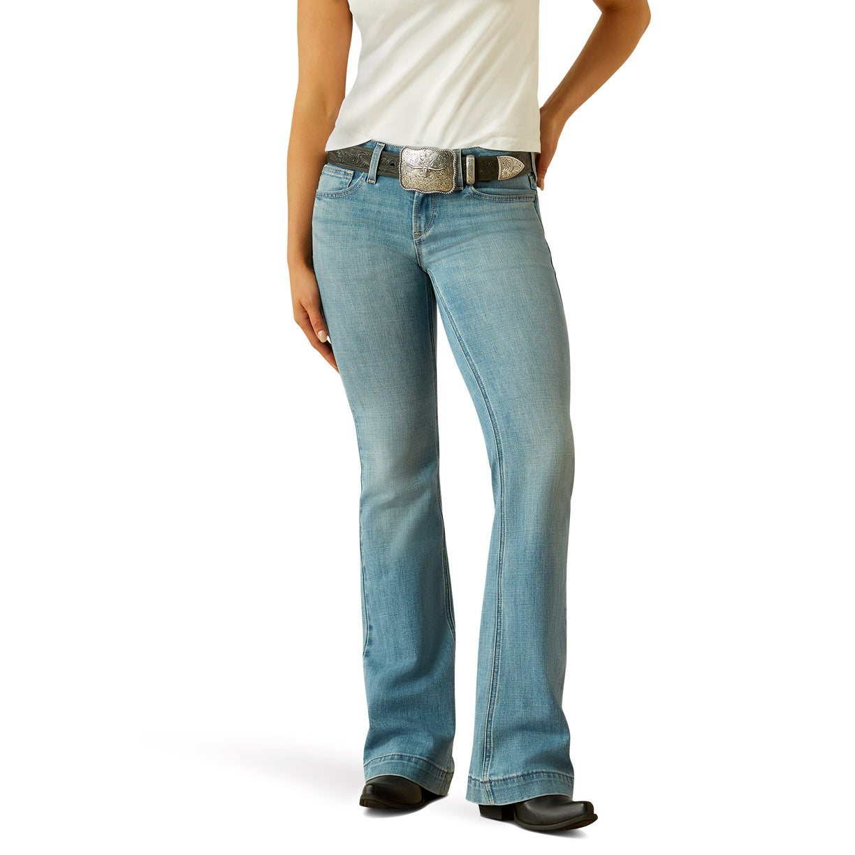 Ariat Women's Mid Rise Zoe Trouser in blue denim - Front