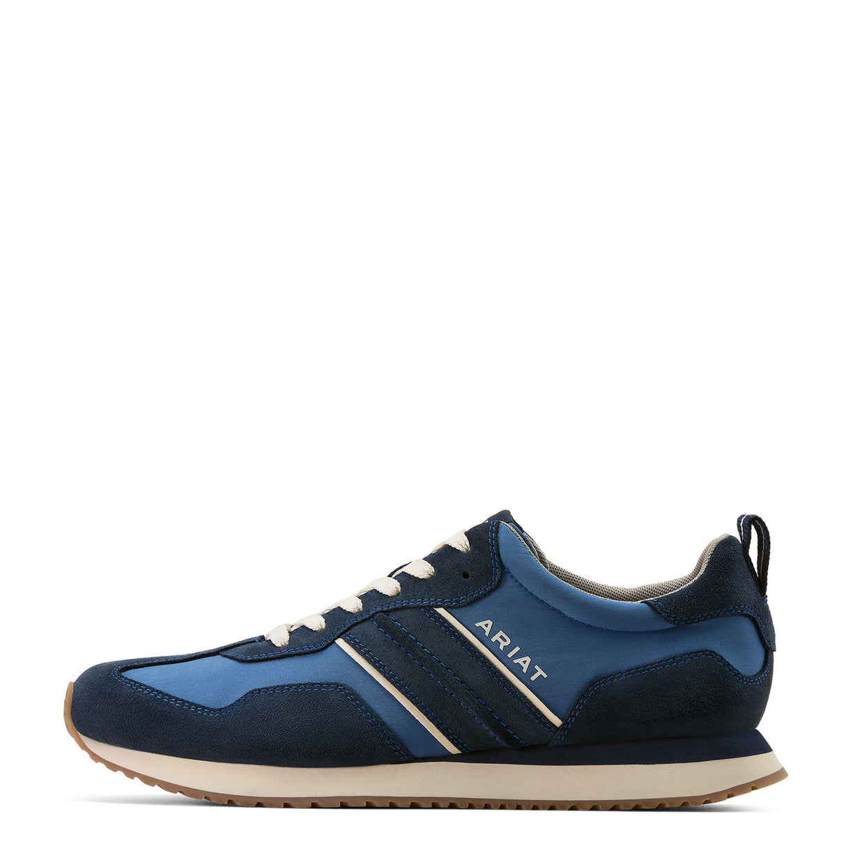 Blue and navy sneaker with 'Ariat' branding on a white background