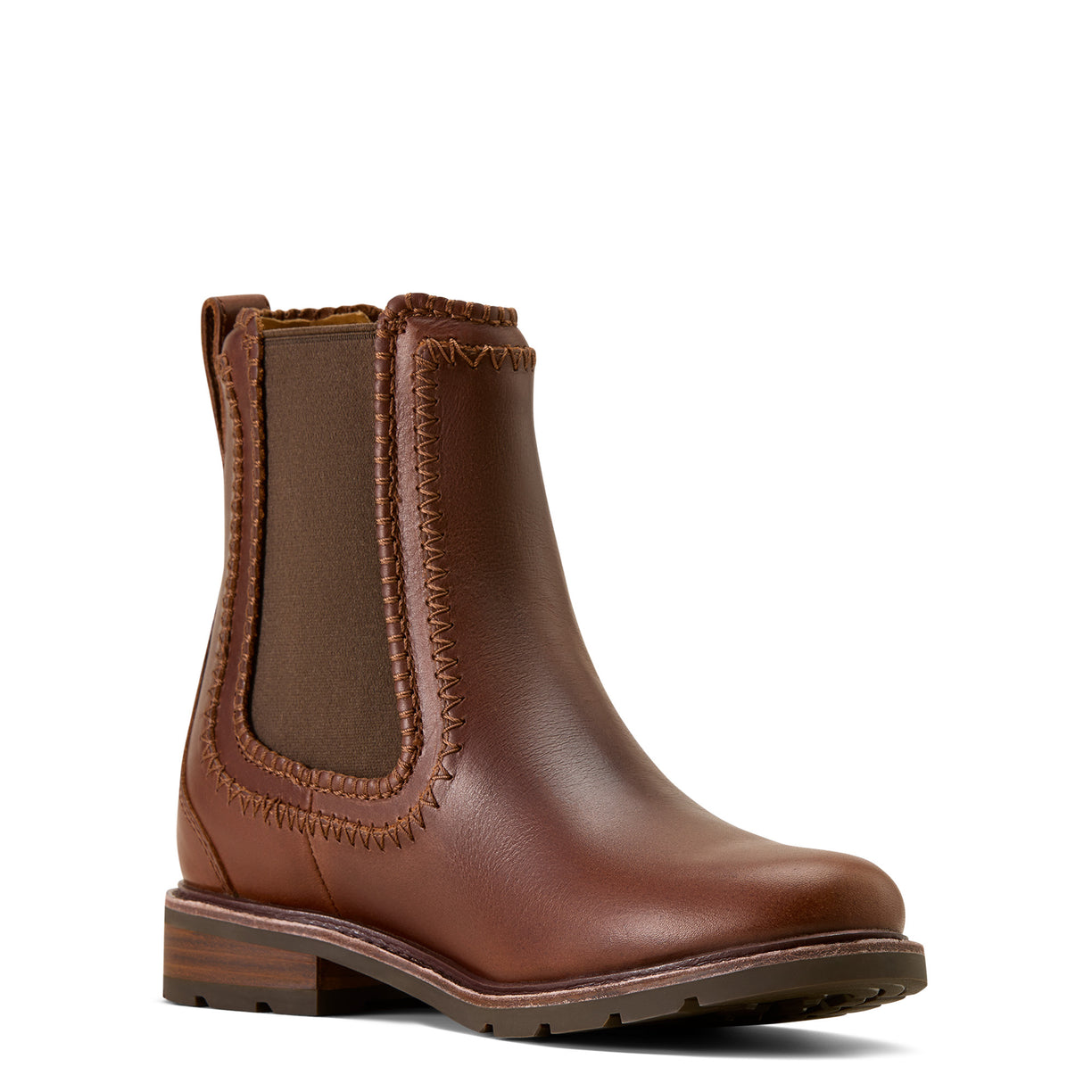 Brown leather boot on a white background