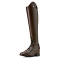Brown riding boot on a white background