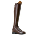 Brown riding boot on a beige background
