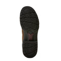 Close-up of a brown shoe sole with tread pattern on a white background
