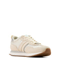 Beige sneaker with brown sole on a white background