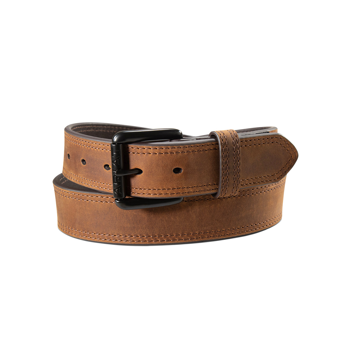 Brown leather work belt with silicone tabs