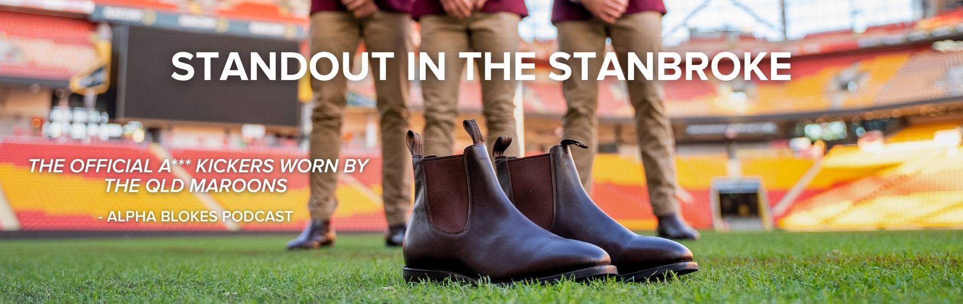 Ariat Stanbroke brown boots worn by Queensland Maroons at Suncorp Stadium. 