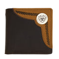 Brown leather wallet with a brown flap and ARIAT logo on a white background