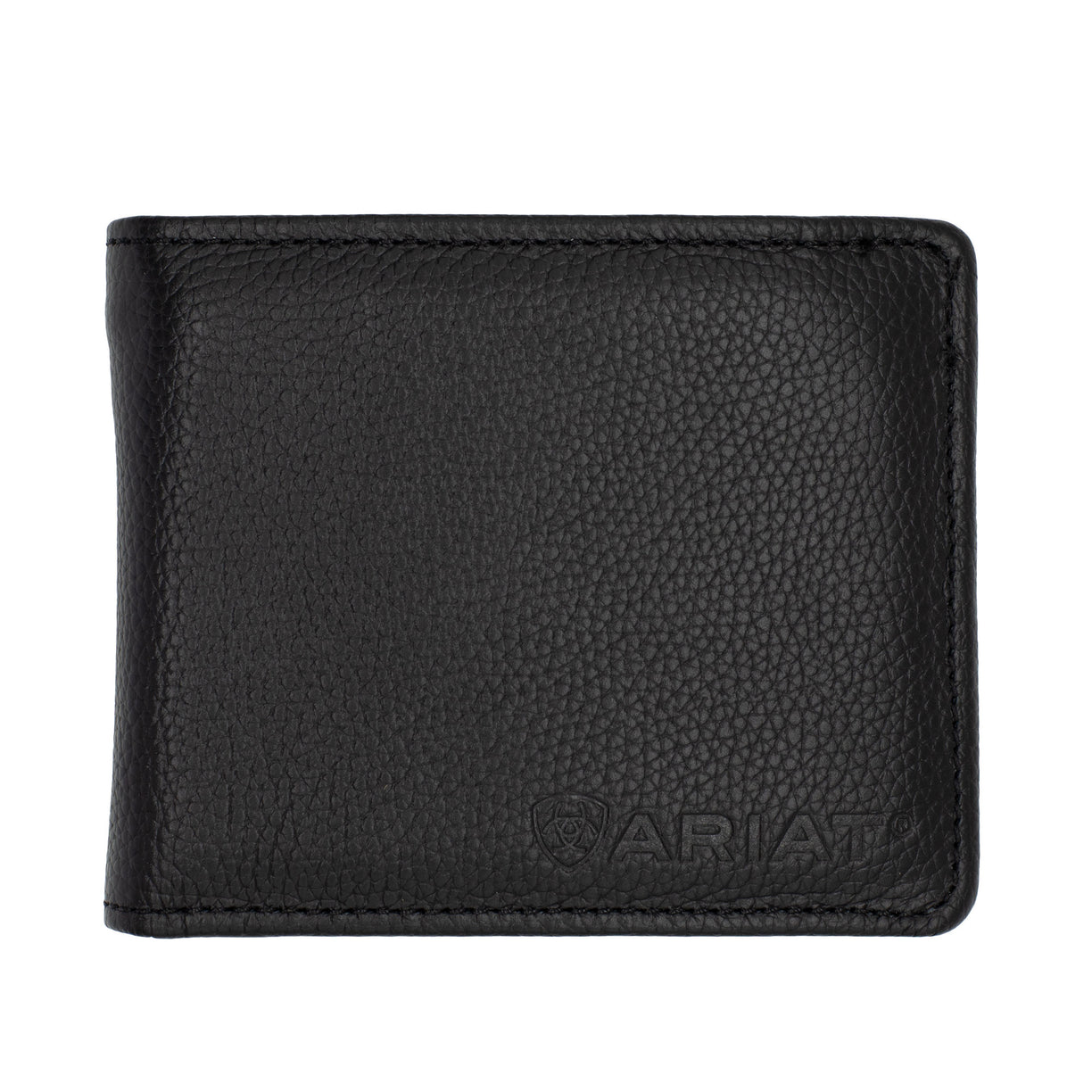Black leather wallet with Ariat logo on a white background