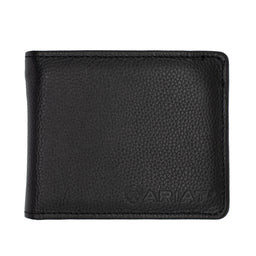 Black leather wallet with Ariat logo on a white background