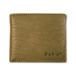 Brown leather wallet with Ariat logo on a white background