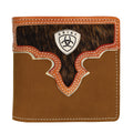Brown leather wallet with Ariat logo on a white background
