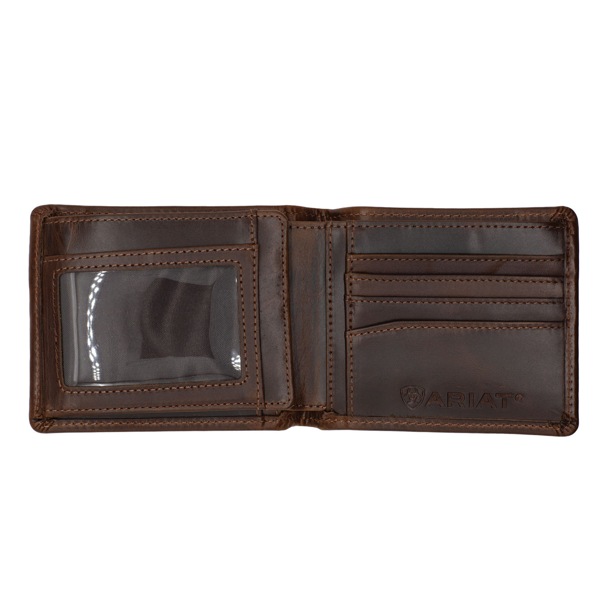 Brown leather wallet with card holder on a white background
