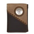 Brown leather wallet with Ariat logo on a white background