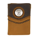 Brown leather wallet with Ariat logo on a white background