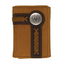 Brown leather wallet with braided design and Ariat logo on a white background