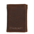 Brown leather wallet with Ariat logo on a white background