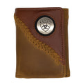Brown leather wallet with Ariat logo on a white background