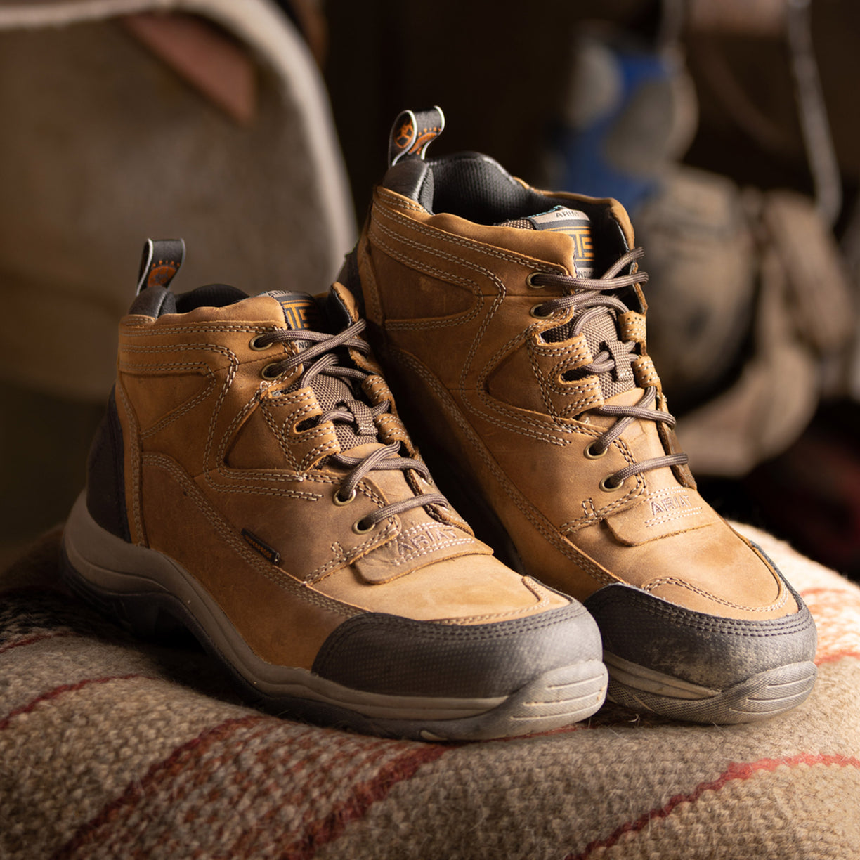 Ariat Men's DuraTerrain Waterproof Shoes in distressed brown leather - Lifestyle