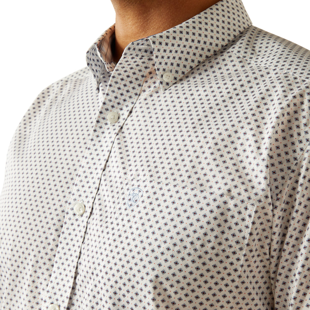 Close-up of a patterned shirt with a white background