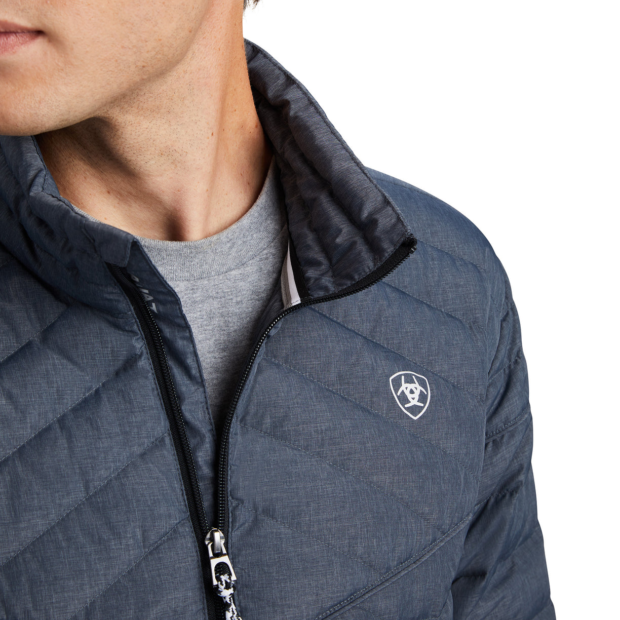 Ariat Men's Ideal Down Jacket in charcoal heather - Detail